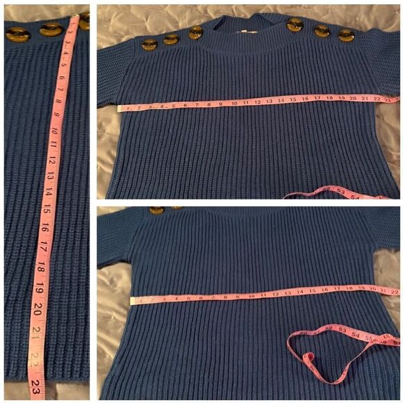 Philosophy Button Shoulder Dolman Boatneck Sweater Balloon Sleeve Blue S - Picture 11 of 11